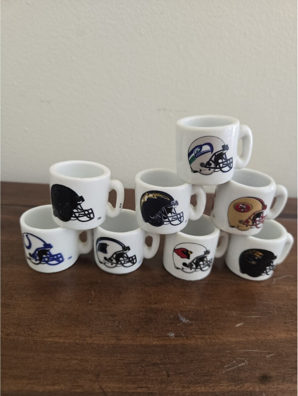 Vintage NFL Mini Ceramic Coffee Mug Team Logos Lot 8 Seahawks 49 Colts Jaguars